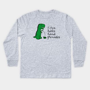 T-rex hates hand grenades army infantry soldier funny military veteran Kids Long Sleeve T-Shirt